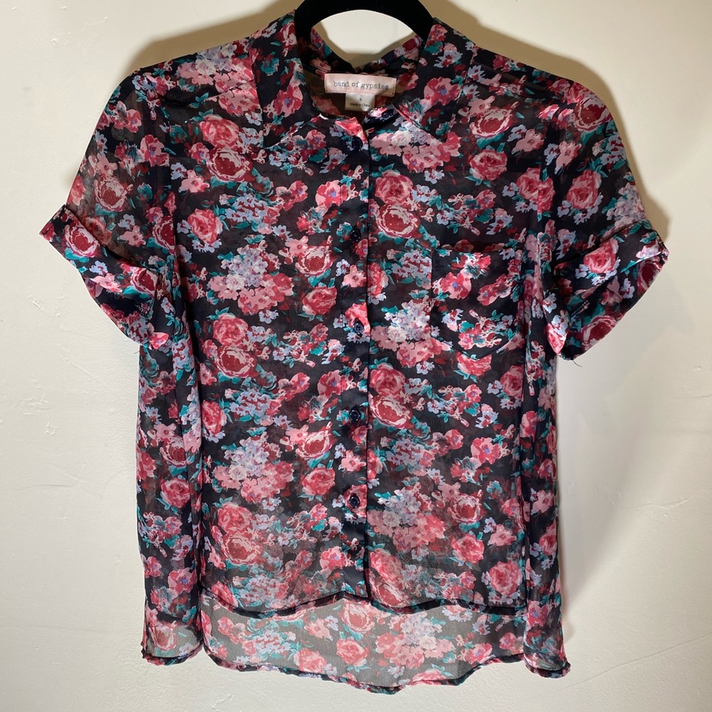 Floral sheer button up shirt